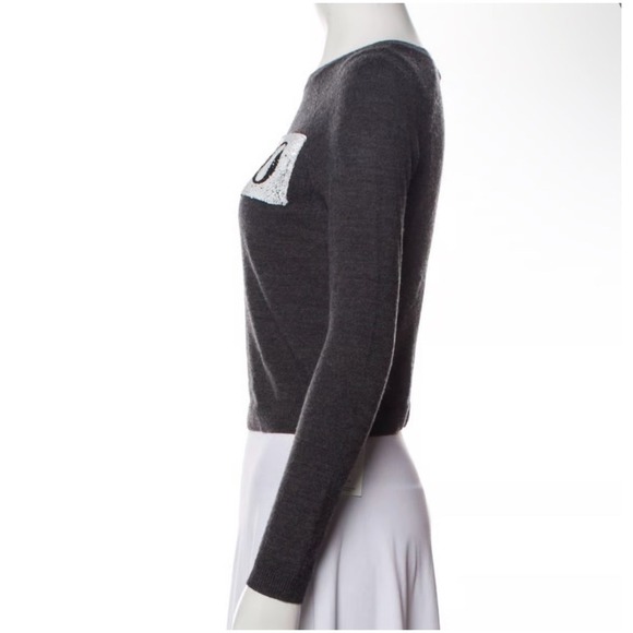 Alice + Olivia "Hello/Goodbye" Sweater XS | Wool Crewneck Preppy Graphic Knit - Picture 2 of 8